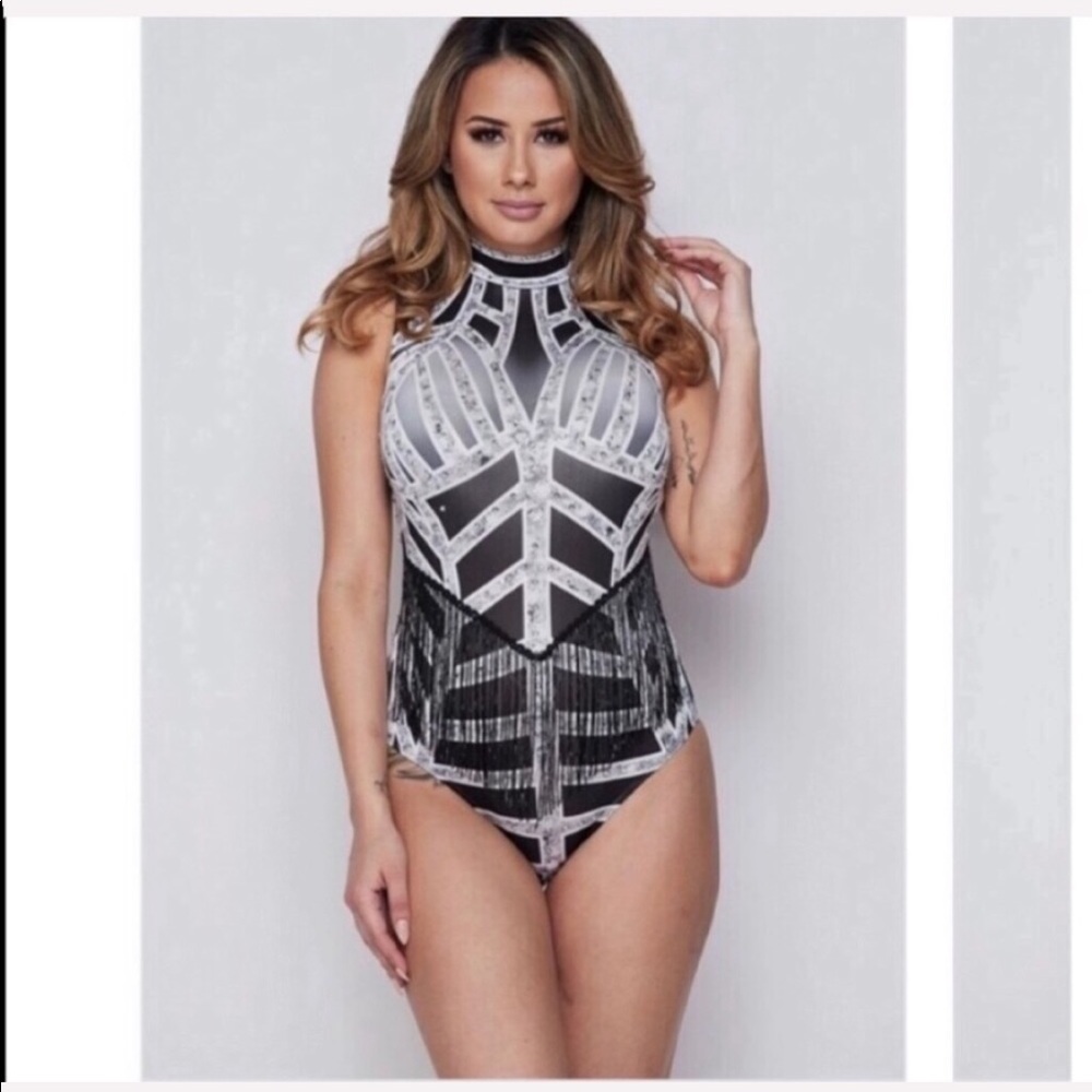 Banjul Sleeveless geometric printed bodysuit